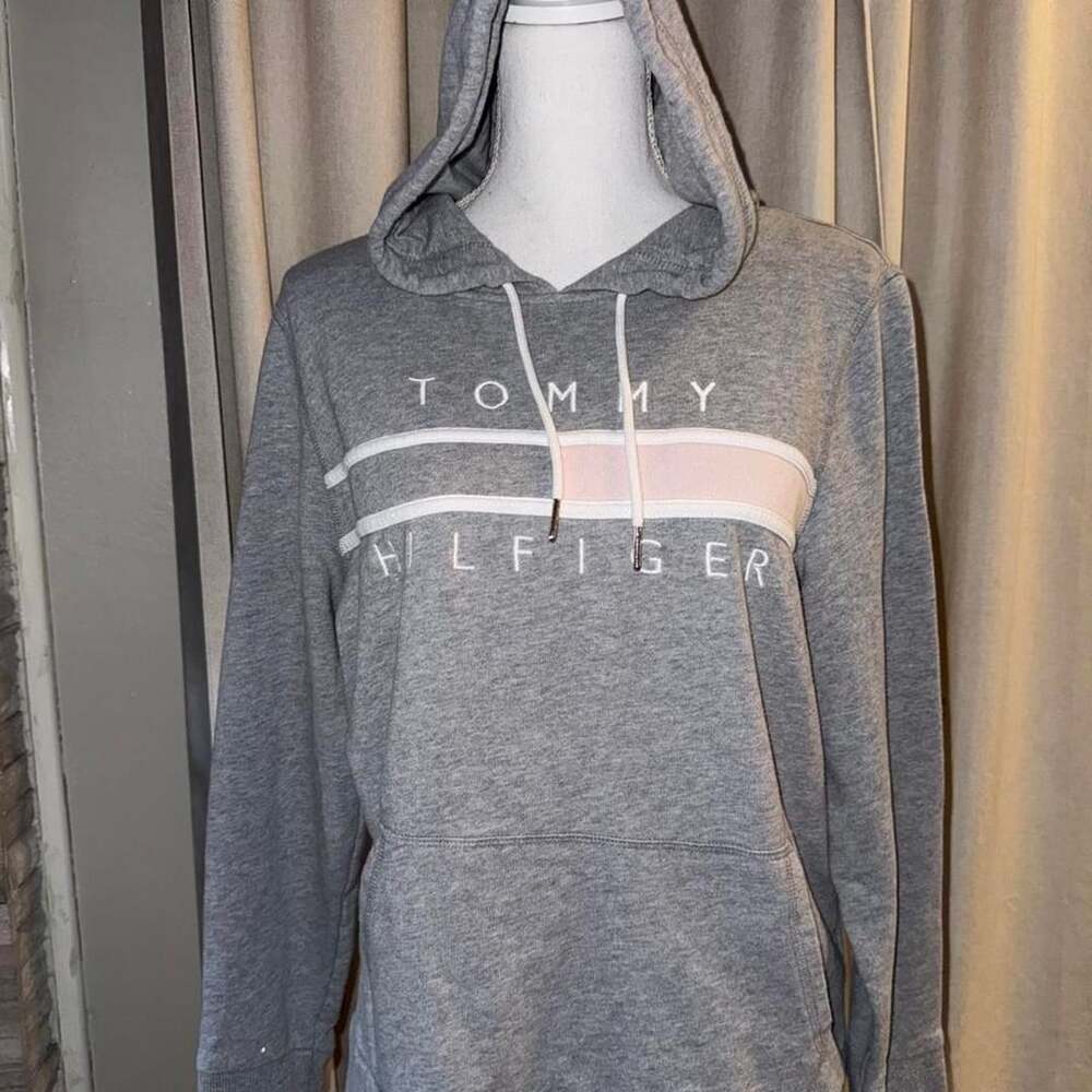 Tommy Hilfiger Embroidered Logo Hoodie Size L/G Grey Pullover